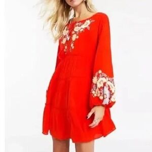 Free People Red Floral Midi Dress
